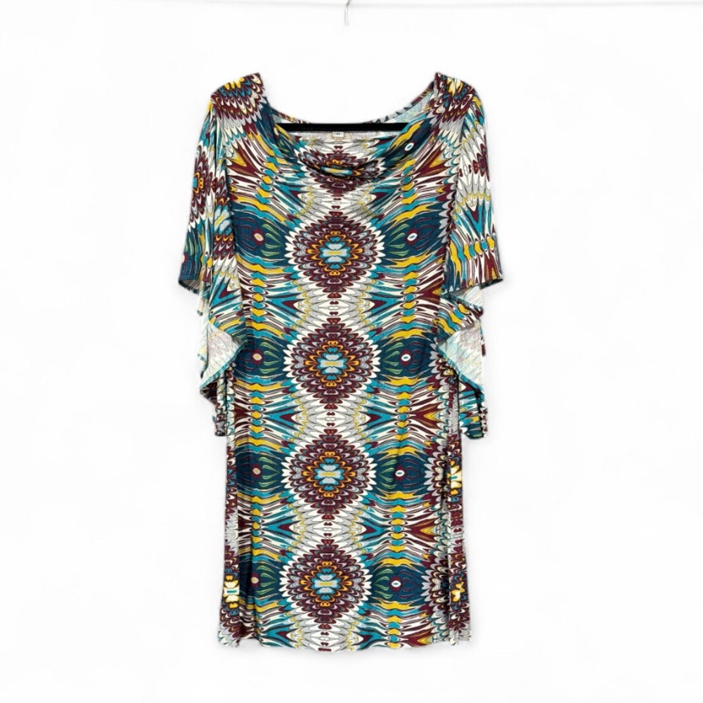 Uncle‎ Frank Long Sleeve Geometric Print Viscose Multi Colored Dress Size Medium